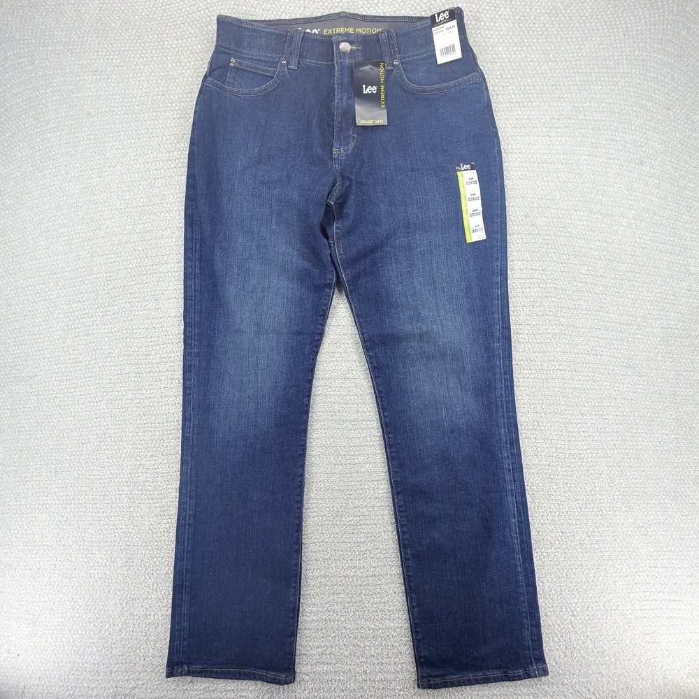 NWT Lee Extreme Motion Jeans Mens 33x32 Jaxson Straight Taper Stretch Dark Wash